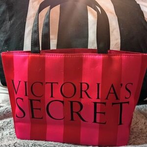 Victoria's Secret Bold Pink Striped Satin Tote